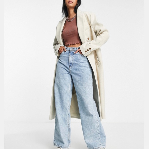 Topshop Jackets & Blazers - Topshop double breasted long coat in oat